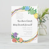 モダンフローラレインボー幾何結婚図形 招待状 (スタンド正面)