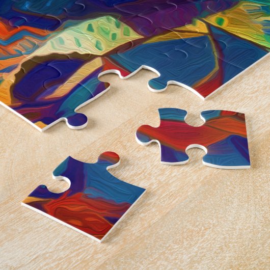 モダンフローラレッドブルーライン抽象芸術アー絵画ト ジグソーパズル (側面)