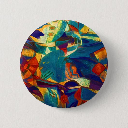 モダンフローラレッドブルーライン抽象芸術アー絵画ト 缶バッジ (正面)