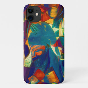 モダンフローラレッドブルーライン抽象芸術アー絵画ト iPhone 11 ケース