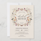 モダンフローラワイルドフラワーリースブライダルシャワー 招待状 (正面)