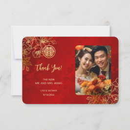 モダンフローラ中国の結婚写真 サンキューカード