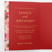 モダンフローラ二重西中国の結婚海 三つ折り招待状 (内部最初)