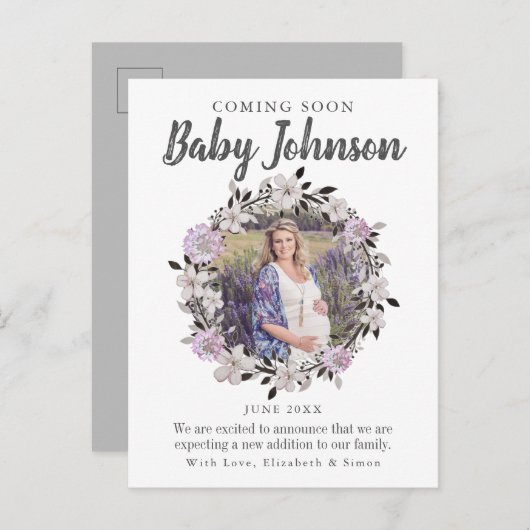 モダンフローラ写真の妊娠の発表 案内ポストカード (正面/裏面)