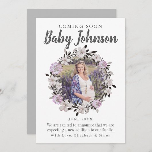 モダンフローラ写真の妊娠の発表 案内状 (正面/裏面)