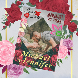 モダンフローラ写真の日付カスタムを保存結婚する 招待状