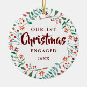 モダンフローラ婚約した初めてのクリスマス セラミックオーナメント (正面)