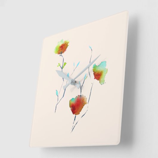 モダンフローラ抽象芸術アート花水彩 スクエア壁時計 (傾斜)