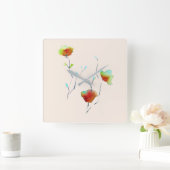 モダンフローラ抽象芸術アート花水彩 スクエア壁時計 (ホーム)