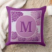 モダンフローラ抽象芸術パープルモノグラムのイニシャル クッション (ブランケット)
