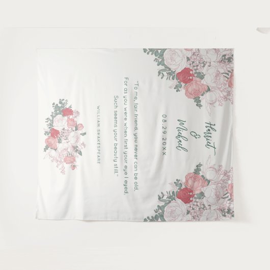 モダンフローラ水の色結婚の背景引用文 タペストリー (正面(横))