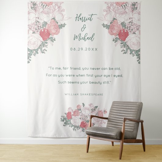 モダンフローラ水の色結婚の背景引用文 タペストリー (インサイチュ)