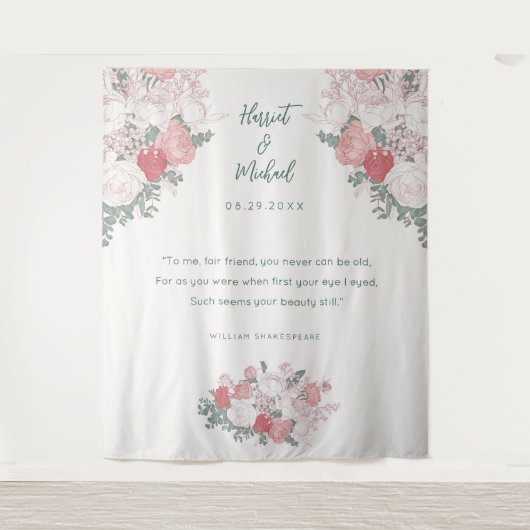 モダンフローラ水の色結婚の背景引用文 タペストリー (正面)