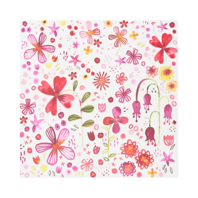 モダンフローラ水の色 メタルプリント (正面)