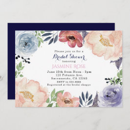 モダンフローラ水カラーブライダルシャワー招待状 招待状