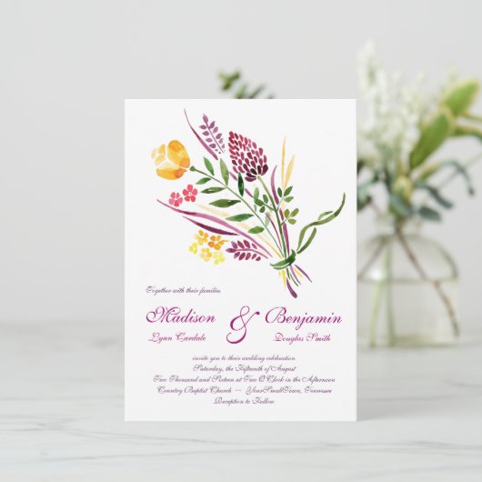 モダンフローラ水カラー結婚式招待状 招待状 (スタンド正面)