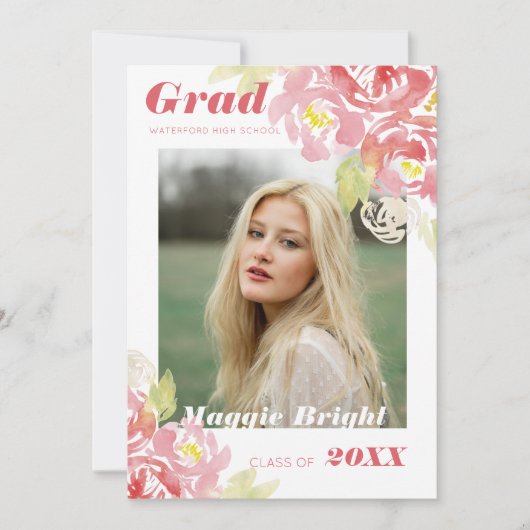 モダンフローラ水彩のグラード発表 招待状 (正面)