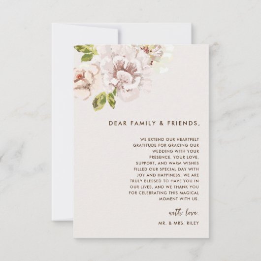 モダンフローラ水彩アイボリークリー結婚ムの写真 サンキューカード (裏面)