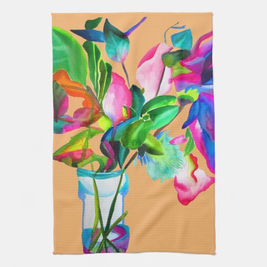 モダンフローラ水彩アート花 キッチンタオル (縦)
