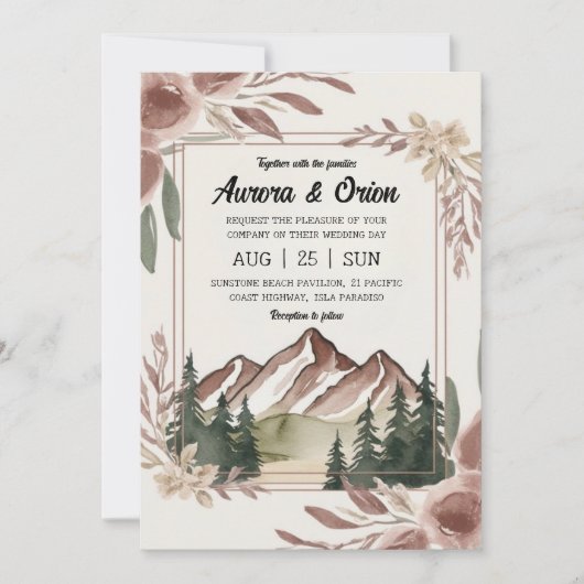 モダンフローラ水彩山結婚山 招待状 (正面)
