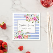 モダンフローラ水彩海軍ストライプ結婚ズ スタンダードカクテルナプキン (インサイチュ)