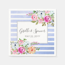 モダンフローラ水彩海軍ストライプ結婚ズ スタンダードカクテルナプキン