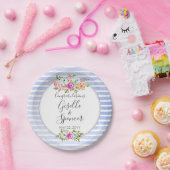 モダンフローラ水彩海軍ストライプ結婚ズ ペーパープレート (パーティー)