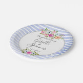 モダンフローラ水彩海軍ストライプ結婚ズ ペーパープレート (アングル)