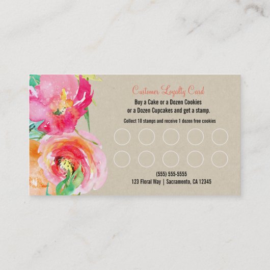 モダンフローラ水彩顧客ロイヤリティカード ロイヤリティカード (裏面)