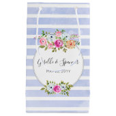 モダンフローラ水色バラネイビーストライプビーフ スモールペーパーバッグ (正面)