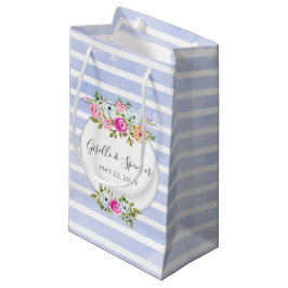 モダンフローラ水色バラネイビーストライプビーフ スモールペーパーバッグ
