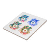 モダンフローラ水色手描き花器 タイル (側面)