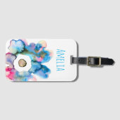 モダンフローラ水色手描き花 ラゲッジタグ (正面横)