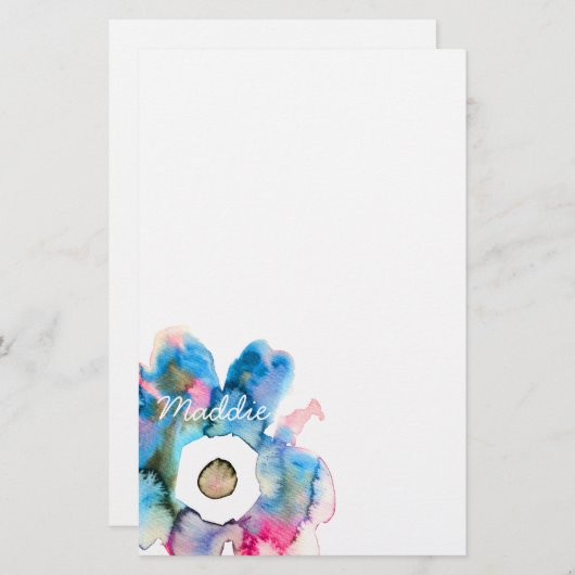 モダンフローラ水色手描き花 便箋 (正面/裏面)