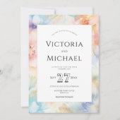 モダンフローラ水色抽象芸術結婚テンプレート 招待状 (正面)
