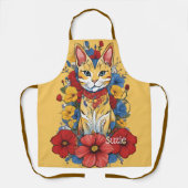 モダンフローラ猫エプロンかわいい猫デザイン柄 エプロン (正面)