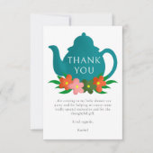 モダンフローラ男女兼用ティーポット赤ちゃんシャワー サンキューカード (正面)