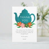 モダンフローラ男女兼用ティーポット赤ちゃんシャワー サンキューカード (スタンド正面)