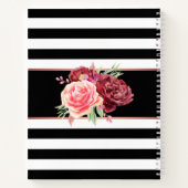 モダンフローラ白黒ストライプパーソナライズされた ノートブック (裏面)