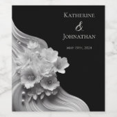 モダンフローラ白黒 ワインラベル (シングルラベル)