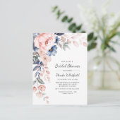 モダンフローラ素朴ピンクブルーブライダルシャワー インビテーションポストカード (スタンド正面)