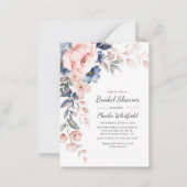 モダンフローラ素朴ピンクブルーブライダルシャワー ノートカード (正面)