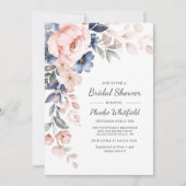 モダンフローラ素朴ピンクブルーブライダルシャワー 招待状 (正面)