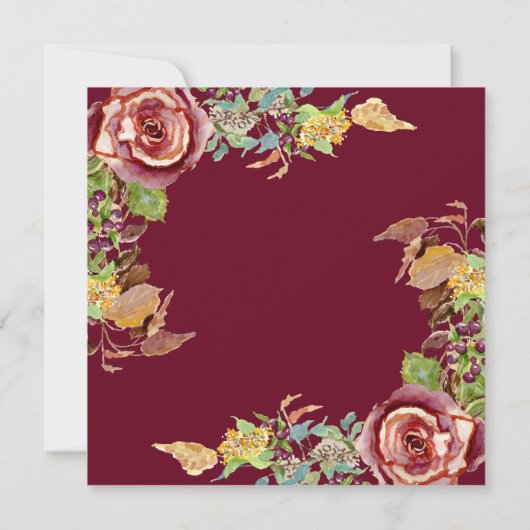 モダンフローラ素朴秋レッドリースブライダルシャワー 招待状 (裏面)