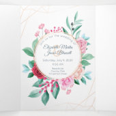 モダンフローラ結婚のピンクのバラが一つ結婚で 三つ折り招待状 (内部中)