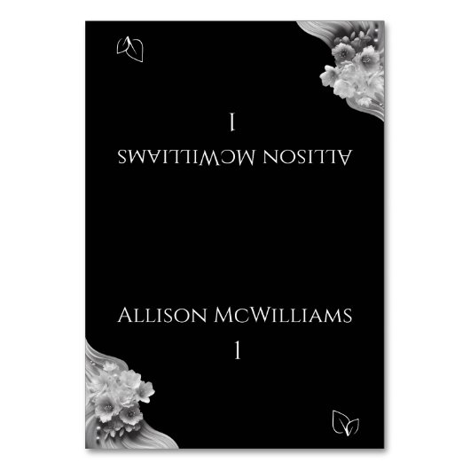 モダンフローラ結婚の白黒ベジタリアン テーブルナンバー (正面)