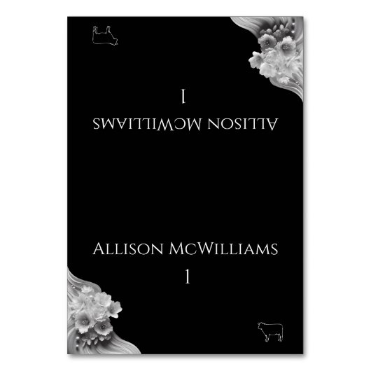 モダンフローラ結婚の白黒肉アイコン テーブルナンバー (正面)