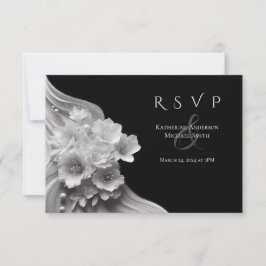 モダンフローラ結婚の白黒花 出欠カード