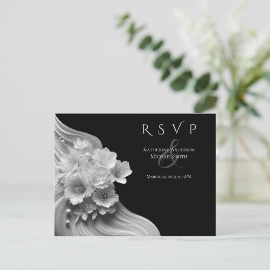 モダンフローラ結婚の白黒 ポストカード (スタンド正面)