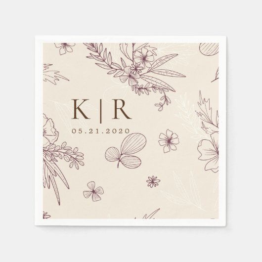 モダンフローラ結婚の スタンダードカクテルナプキン (正面)